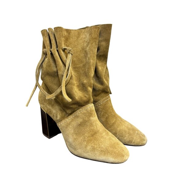 Tory Burch Suede Brown Block Heel Booties Size 7.5 - Picture 2 of 14